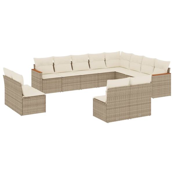 vidaXL Set Divani da Giardino 12 pz con Cuscini Beige in Polyrattan