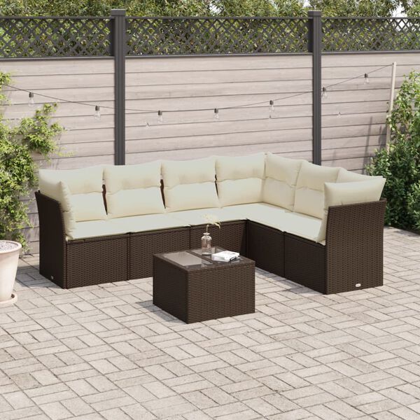 vidaXL Set Divano da Giardino 7pz con Cuscini Marrone in Polyrattan