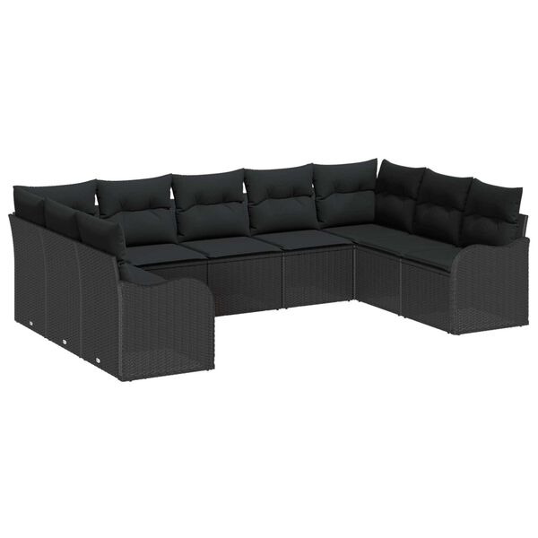 vidaXL Set Divano da Giardino con archiviazione 9 pcs Nero polyrattan
