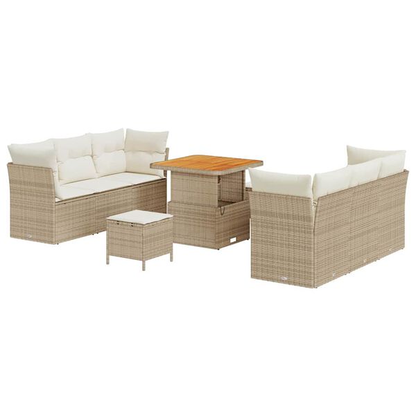 vidaXL Set Divano da Giardino con cuscino 9 pcs Beige polyrattan