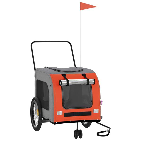 vidaXL Rimorchio da Bici per Animali Arancione e Grigio Oxford e Ferro