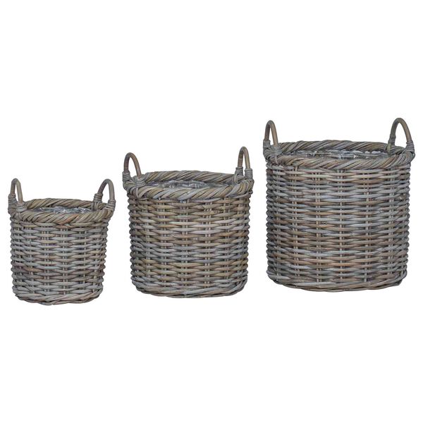 vidaXL Cesto per Piante 3 pcs Grigio Kubu Rattan Kubu