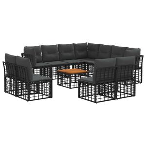 vidaXL Set di divani da esterno 12 pcs Nero e Grigio scuro Poliestere
