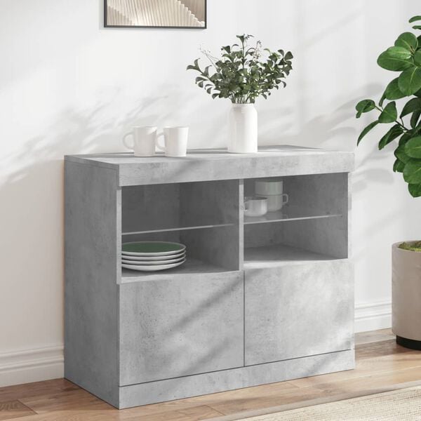 vidaXL Credenza con Luci LED Grigio Cemento 81x37x67 cm