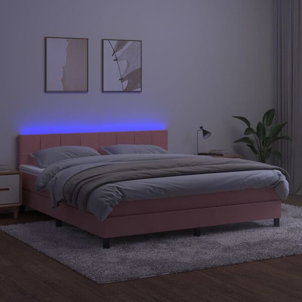 vidaXL Letto a Molle con Materasso e LED Rosa 180x200 cm in Velluto