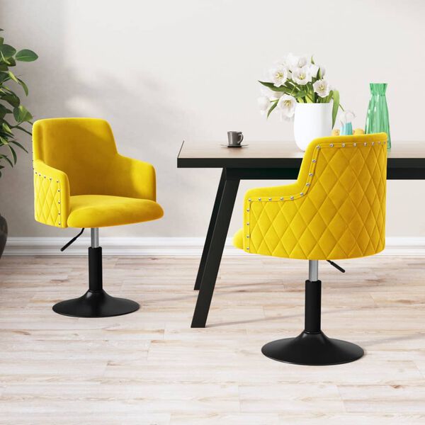 vidaXL Sedie da Pranzo Girevoli 2 pz Giallo Senape in Velluto