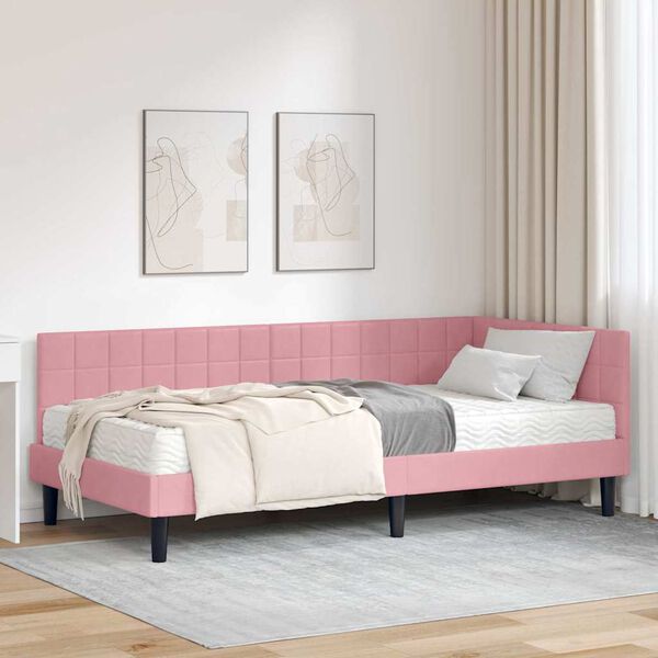 vidaXL Struttura Letto Angolare con Materasso 2 pcs Grigio Velluto