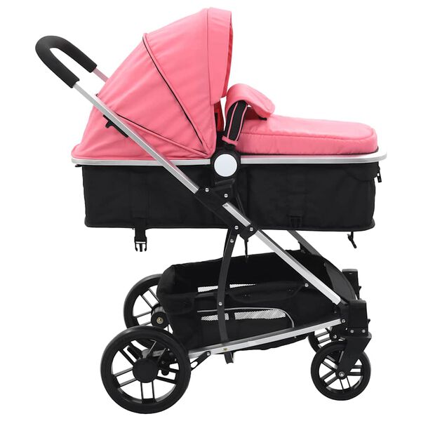 vidaXL Passeggino/Carrozzina 2-in-1 Rosa e Nero in Alluminio