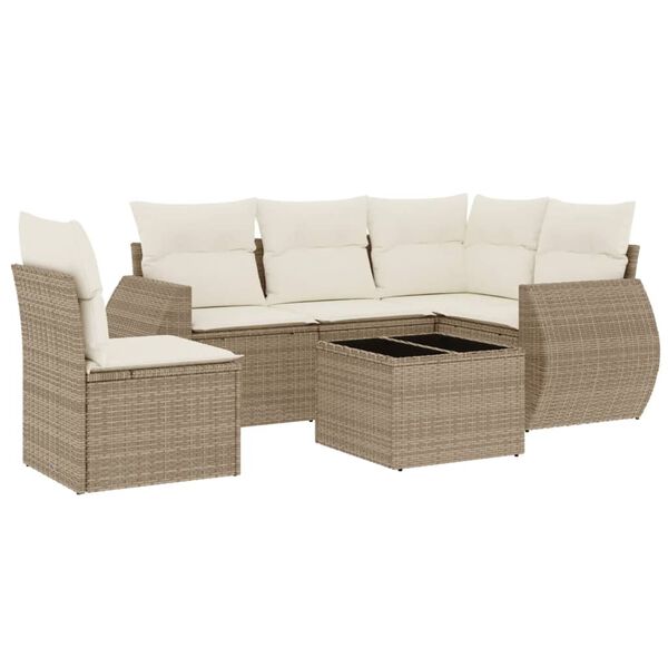 vidaXL Set Divano da Giardino 6 pz con Cuscini Beige in Polyrattan