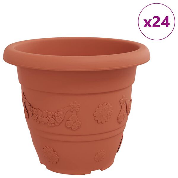 vidaXL Vaso Rotondo per Fiori 24 pcs Rosso Mattone &Oslash; 26 x 21.5 cm