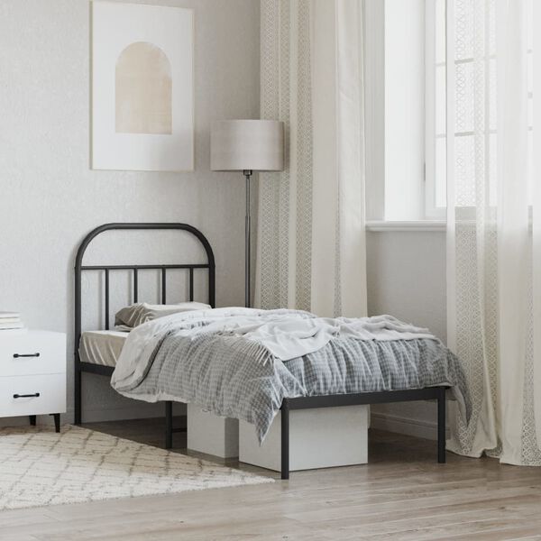 vidaXL Giroletto con Testiera in Metallo Nero 75x190 cm