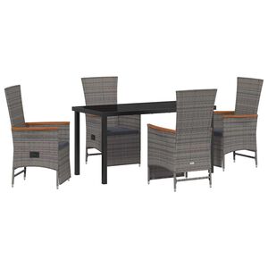 vidaXL Set da Pranzo per Giardino con cuscino 5 pcs Grigio polyrattan