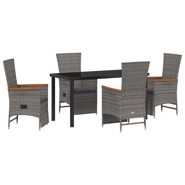 vidaXL Set da Pranzo per Giardino con cuscino 5 pcs Grigio polyrattan