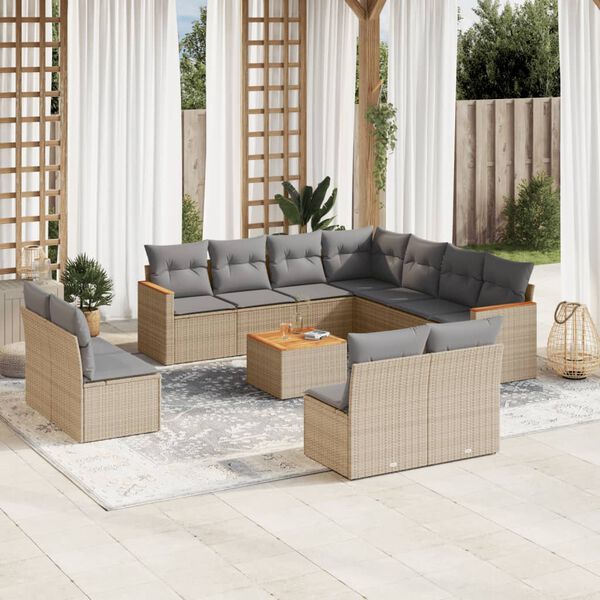 vidaXL Set Divano da Giardino 12 pz con Cuscini Beige Misto Polyrattan