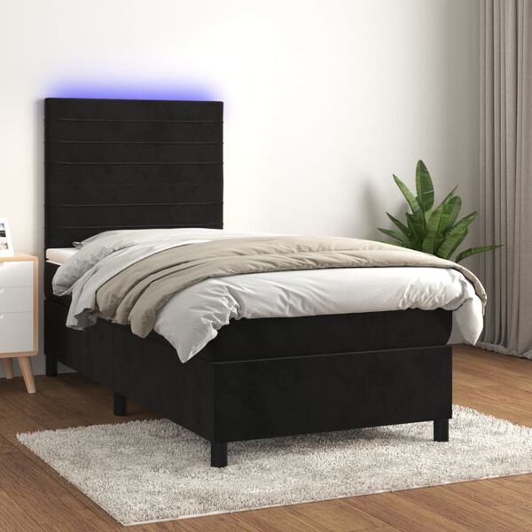 vidaXL Letto a Molle con Materasso e LED Nero 100x200 cm in Velluto