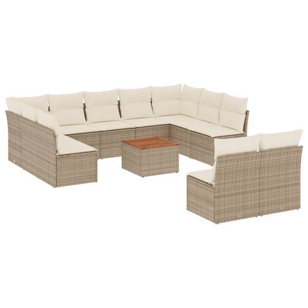 vidaXL Set Divani da Giardino 12 pz con Cuscini Beige in Polyrattan
