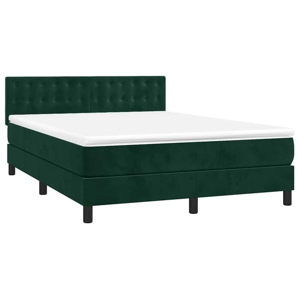 vidaXL Letto a Molle con Materasso e LED Verde Scuro 140x200cm Velluto