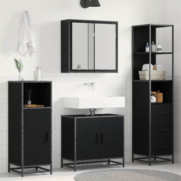vidaXL Set di mobili per il bagno 3 pcs Rovere Nero Legno multistrato