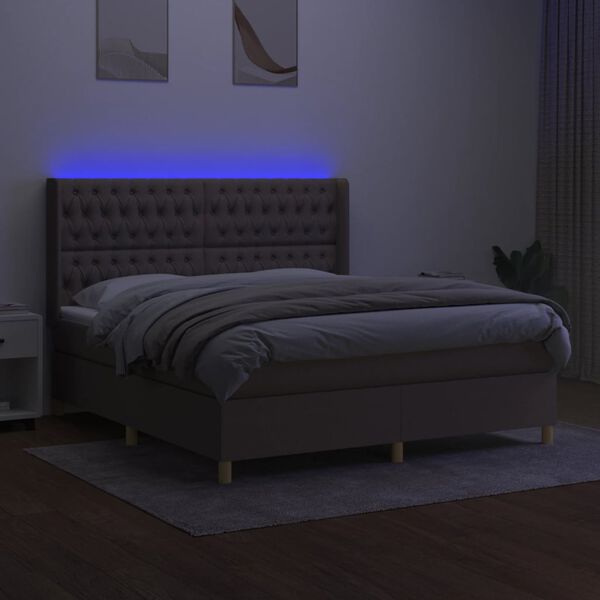 vidaXL Letto a Molle con Materasso e LED Tortora 180x200 cm in Tessuto