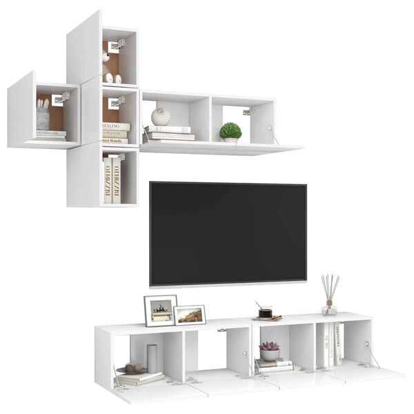 vidaXL Set Mobili Porta TV 7 pz Bianco in Legno Multistrato