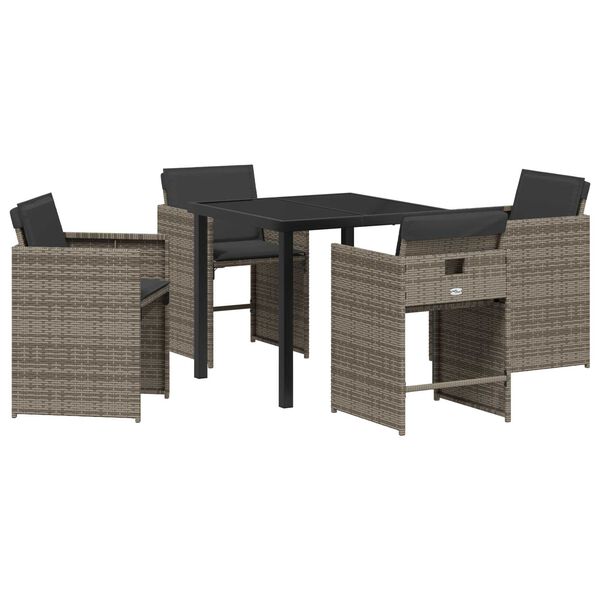 vidaXL Set da Pranzo per Giardino con cuscino 5 pcs Grigio polyrattan