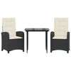vidaXL Set da Pranzo da Giardino 3 pz con Cuscini Nero in Polyrattan