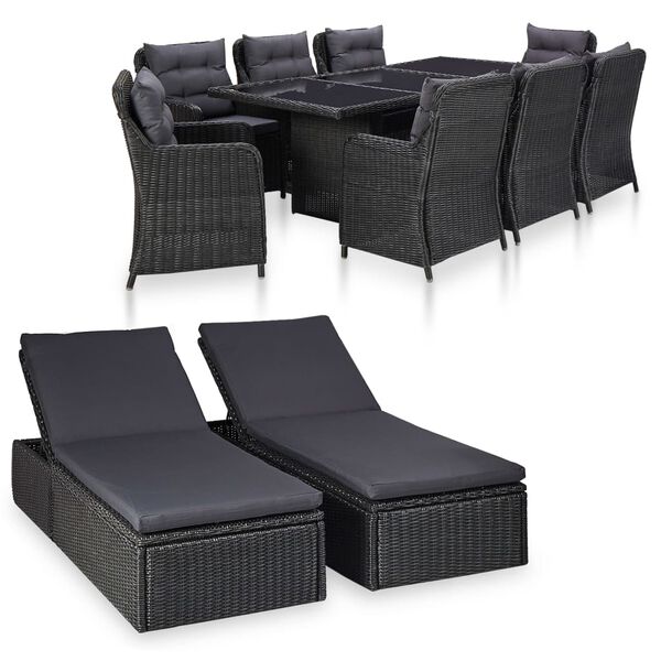 vidaXL Set da Pranzo da Giardino 11 pz in Polyrattan Nero