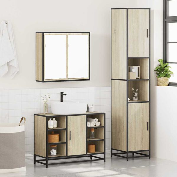 vidaXL Set Mobili da Bagno 3 pz Rovere Sonoma in Legno Multistrato
