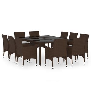 vidaXL Set da Pranzo da Giardino 11 pz in Polyrattan Marrone