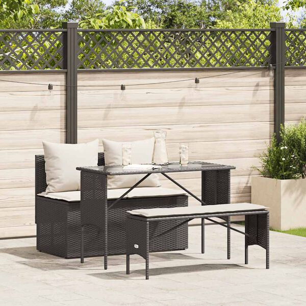 vidaXL Set da Pranzo da Giardino 3 pz con Cuscini Nero in Polyrattan