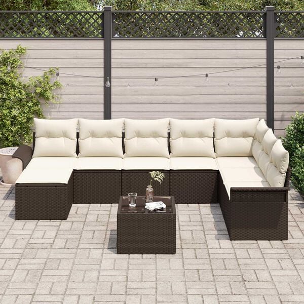 vidaXL Set Divano da Giardino con cuscino 9 pcs Grigio Poly Rattan