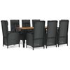 vidaXL Set da Pranzo da Giardino 9 pz con Cuscini Nero in Polyrattan