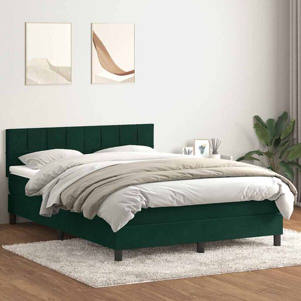 vidaXL Letto a Molle con Materasso e LED Verde Scuro 140x210 cm Velluto