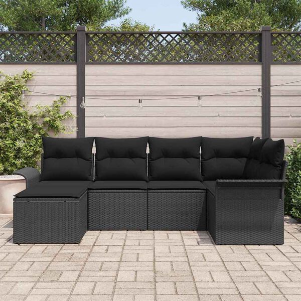 vidaXL Set Divano da Giardino con cuscino 6 pcs Nero polyrattan