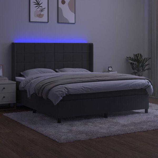 vidaXL Letto a Molle con Materasso e LED Grigio Scuro 160x200 cm