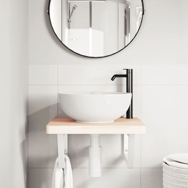 vidaXL Ripiano a Parete per Lavabo in Acciaio e Massello di Faggio