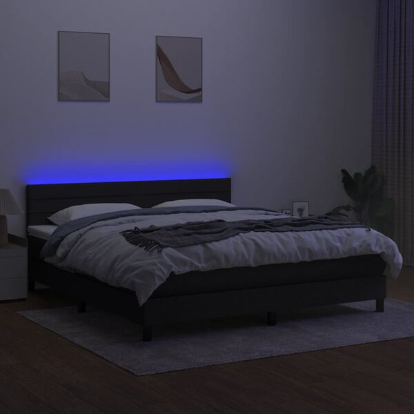 vidaXL Letto a Molle con Materasso e LED Nero 160x200 cm in Tessuto