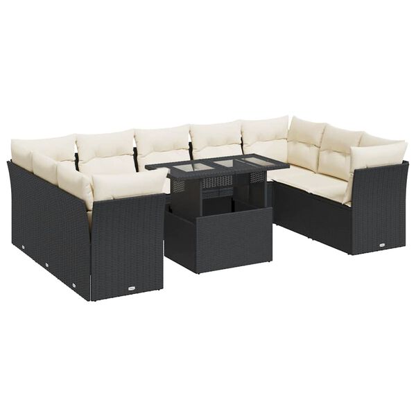 vidaXL Set Divani da Giardino 10pz con Cuscini in Polyrattan Nero