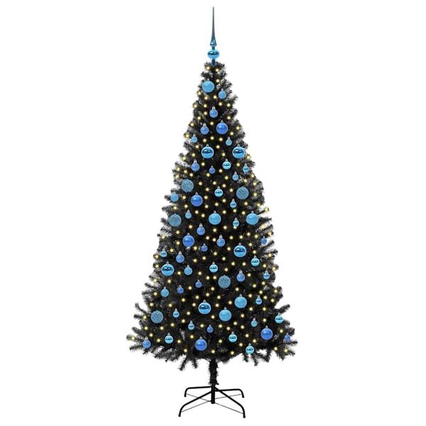 vidaXL Albero di Natale con 300 LED con supporto Nero 180 cm PVC
