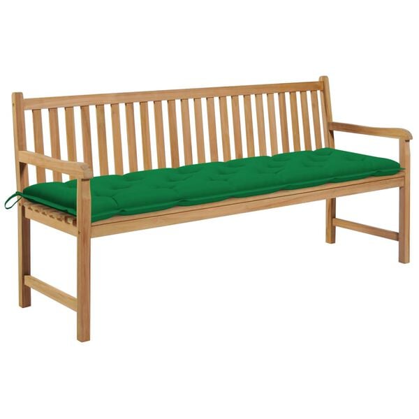 vidaXL Panca da Giardino con Cuscino Verde 175 cm in Massello di Teak