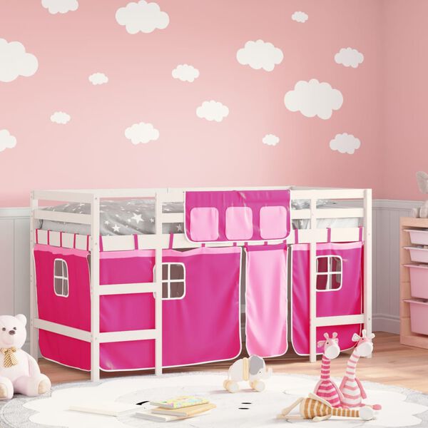vidaXL Letto a Soppalco con Tende Bambini Rosa 80x200 cm Massello Pino