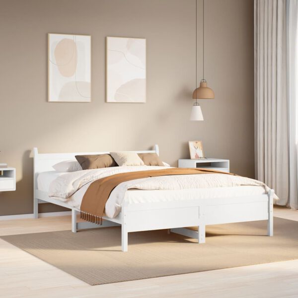 vidaXL Letto senza Materasso Bianco 135x190 cm Legno Massello di Pino
