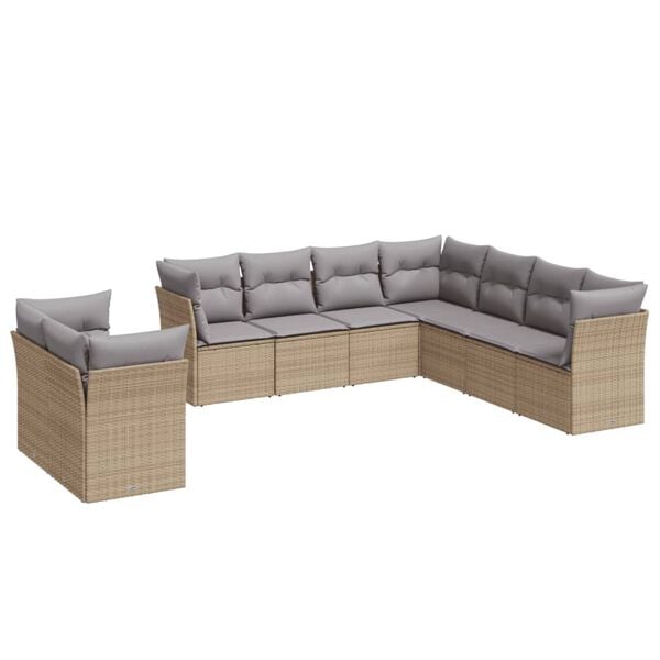 vidaXL Set Divano da Giardino 9 pz con Cuscini Beige in Polyrattan