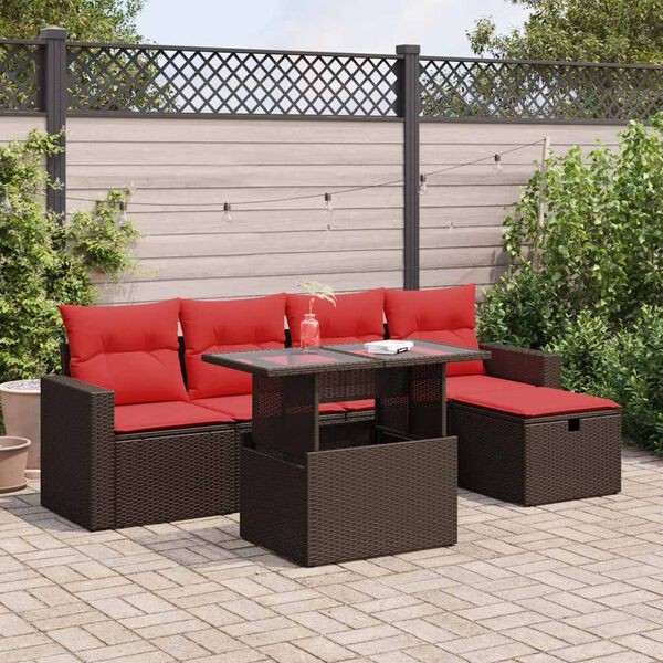 vidaXL Set Divano da Giardino 6 pz con Cuscini Marrone Polyrattan Acacia