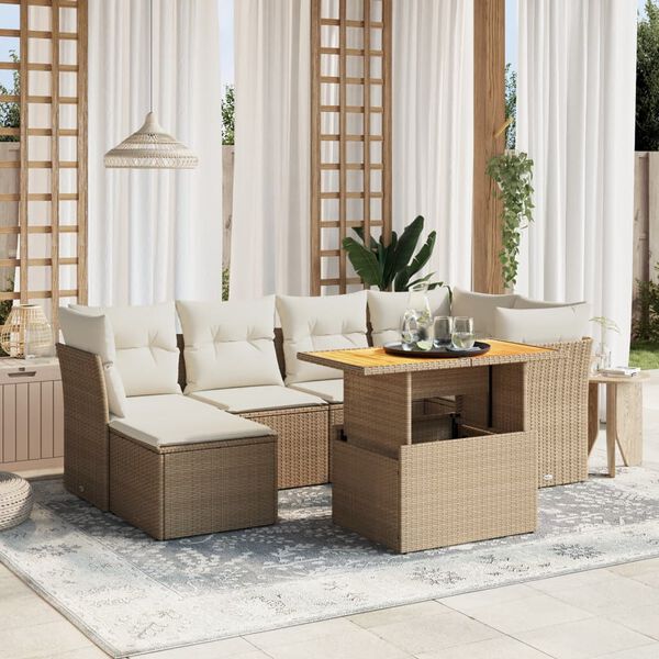 vidaXL Set Divani da Giardino 7 pz con Cuscini Beige in Polyrattan