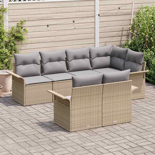 vidaXL Set Divano da Giardino con cuscino 7 pcs Beige polyrattan