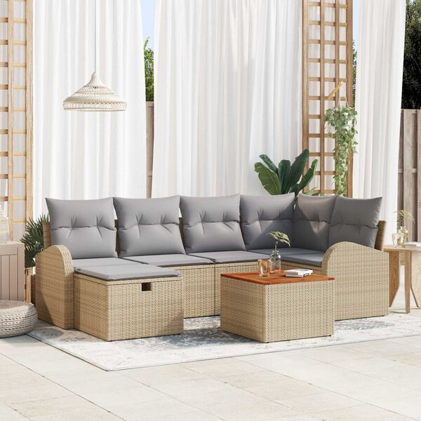 vidaXL Set Divano da Giardino con cuscino 7 pcs Beige Poly Rattan