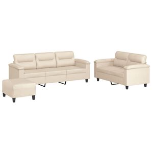 vidaXL Set Divani 3 pz con Cuscini Beige in Tessuto Microfibra