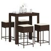 vidaXL Set Bar da Giardino 5 pz con Cuscini in Polyrattan Marrone