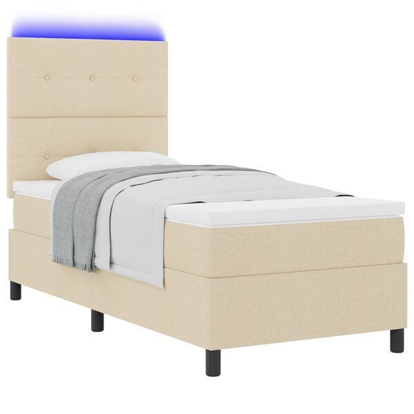 vidaXL Letto a molle con materasso con led Crema 90 x 190 cm Tessuto